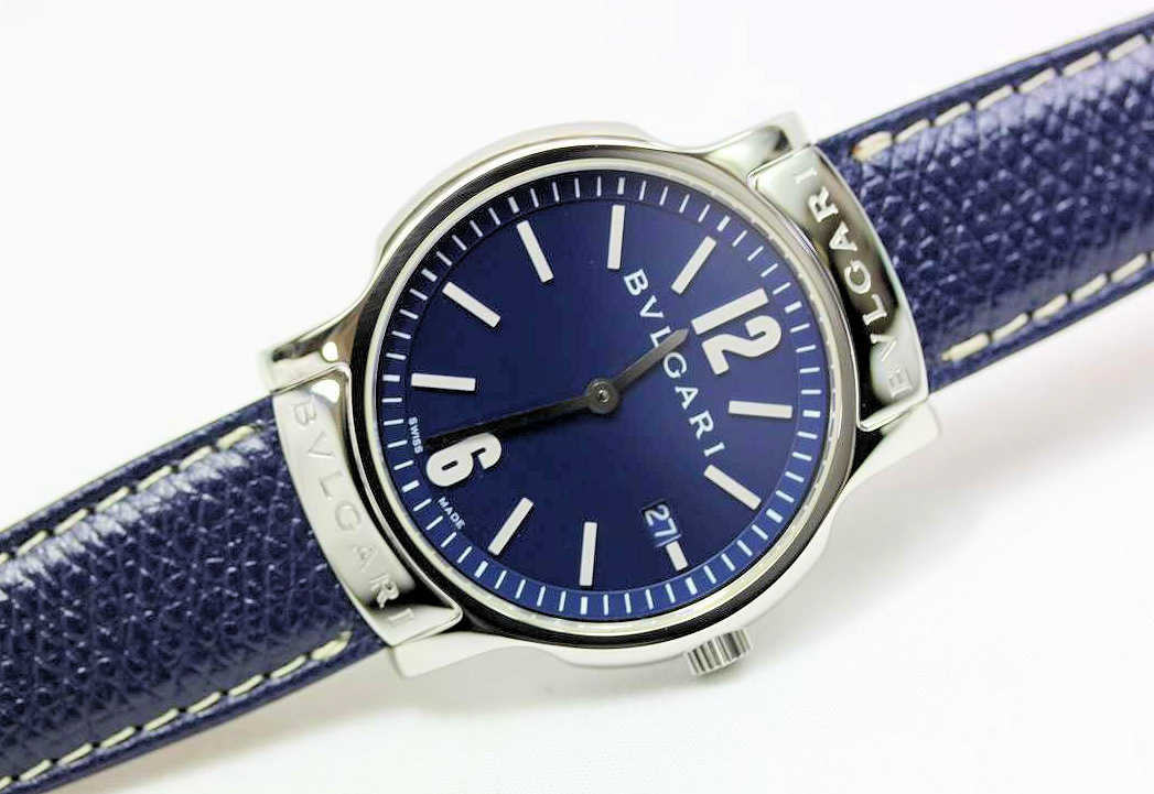 1円～ポリッシュ済/超美品～BVLGARI　ST35S　Newソロテンポ　Mens　BlueDial　新品革バンド　詳細写真多数　電池交換済・テストクリア