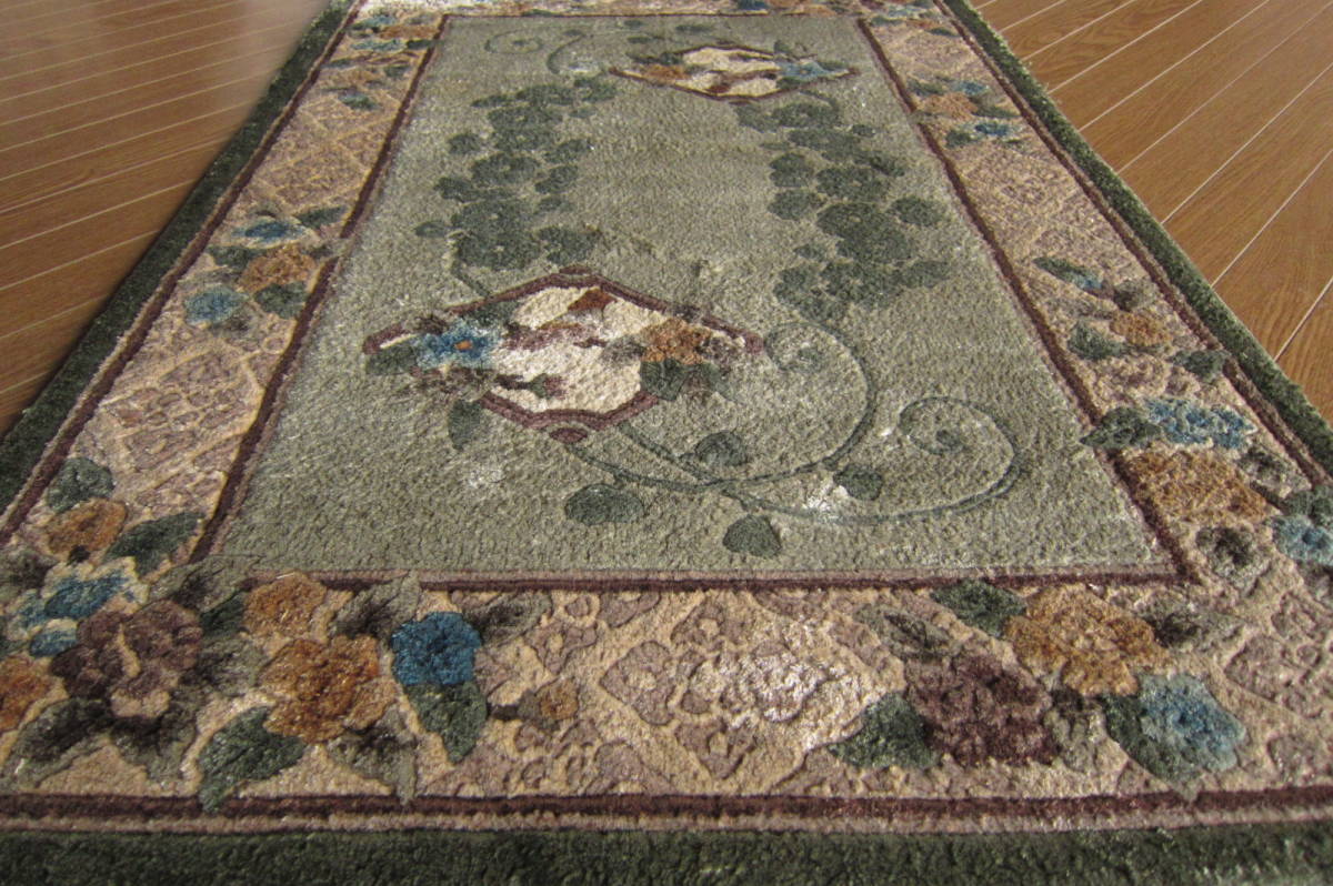 92×62】シルク☆中国産絨毯・カーペット□1262-9 | シルク 中国段