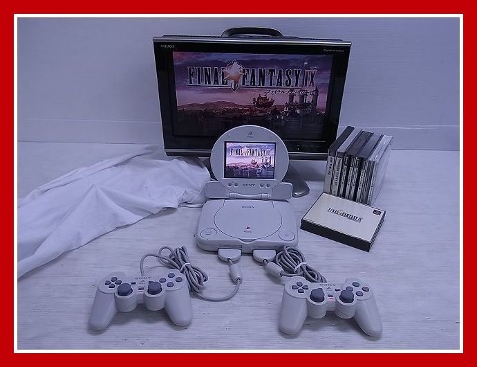 PSone/プレステone 本体 SCPH-100 LCD液晶モニター SCPH-130 COMBO+PSソフト6本 FF/ドラクエ/アークザラッド等 【20