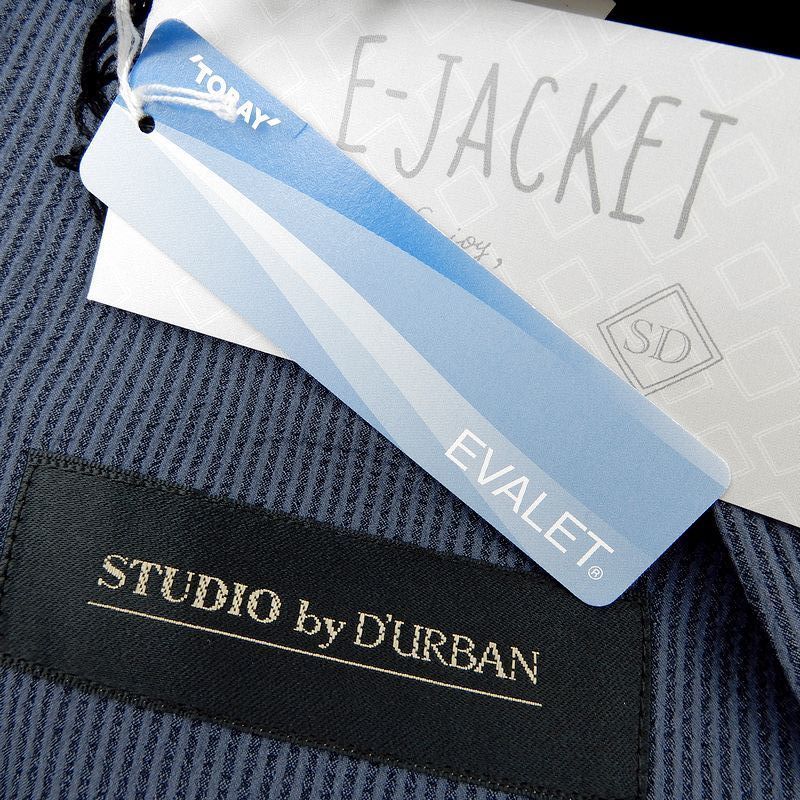 D'URBAN ダーバン 春夏 快適E-JACKET シアサッカー EVALET 吸汗速乾 ボーダー柄 ブレザー 紺ブレ アンコンジャケット L ▲050▼r0410_21