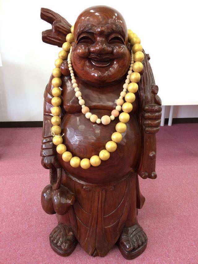 大型木彫りの布袋様【約90cm/約44kg】彫刻 縁起物 招福 美術商 木製