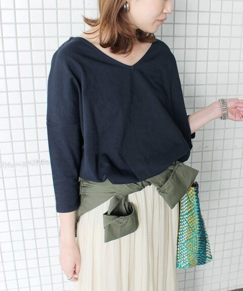 美品　２０１８ss iena slobe 《WEB限定》ルーズ Vネック Tシャツ◆ 七分袖　カットソー　プルオーバー　ホワイト　白