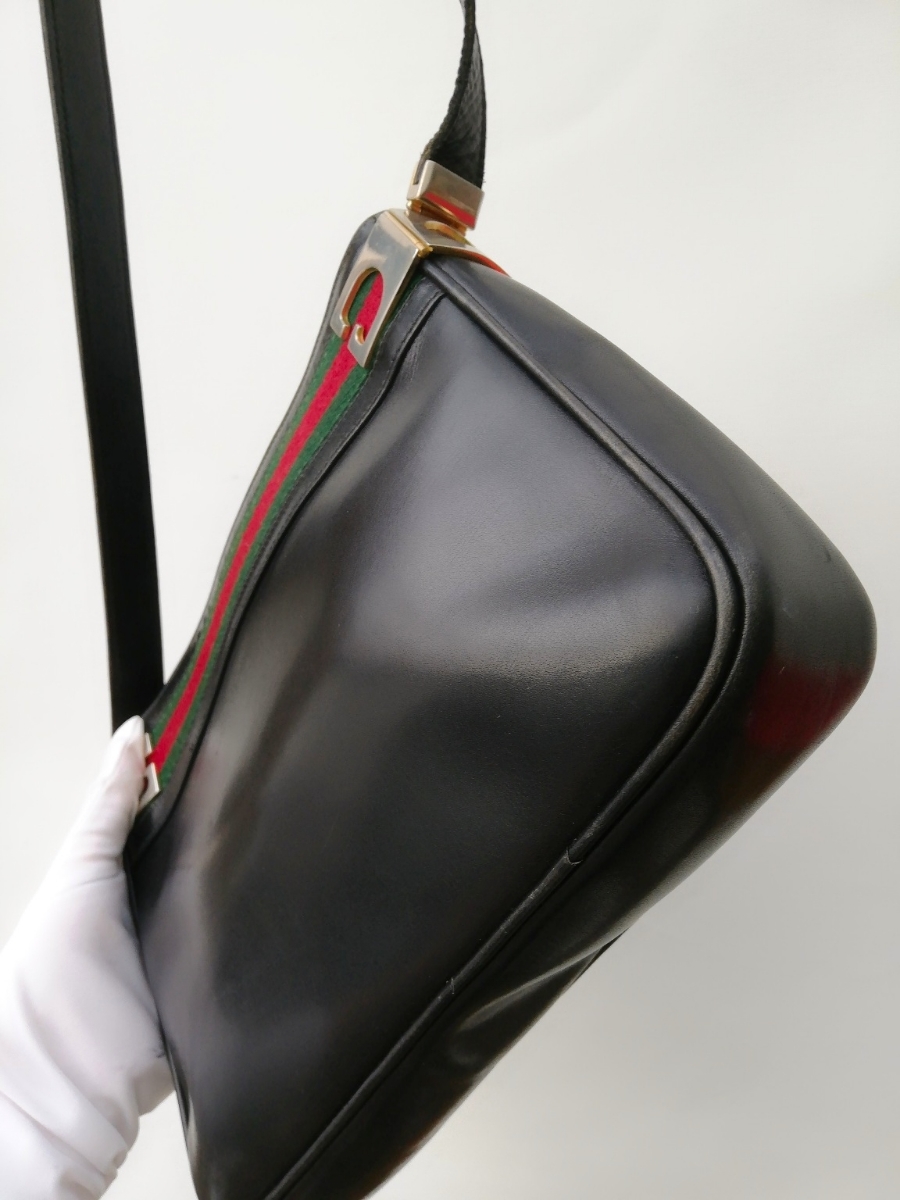 希少 レア！オールドグッチ シェリーライン ビンテージレザー
