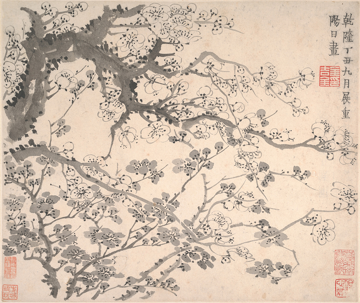 横幅 梅花図 蒋廷锡 掛け軸 四尺 手描き作品 中国美術 横幅 梅花図