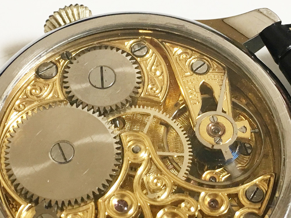 下取＆値引き交渉ok 1905年 前後 オメガ 懐中時計 ムーブメント使用カスタム腕時計 フルスケルトン葡萄フルエングレービング アンティーク 下取＆値引き交渉ok 1905年 前後 オメガ 懐中時計 ムーブメント使用