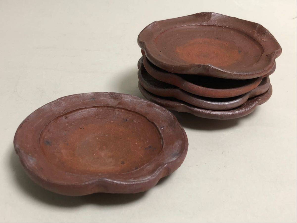 森 青史・備前焼/窖窯作品「輪花 小皿 五客」/箱無し 備前焼 輪花皿,