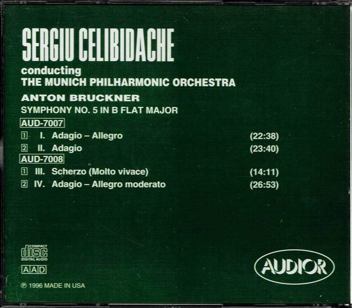 AUDIOR チェリビダッケ/ブルックナー交響曲第5番(2CD)AUD-7007～8 CELIBIDACHE BRUCKNER