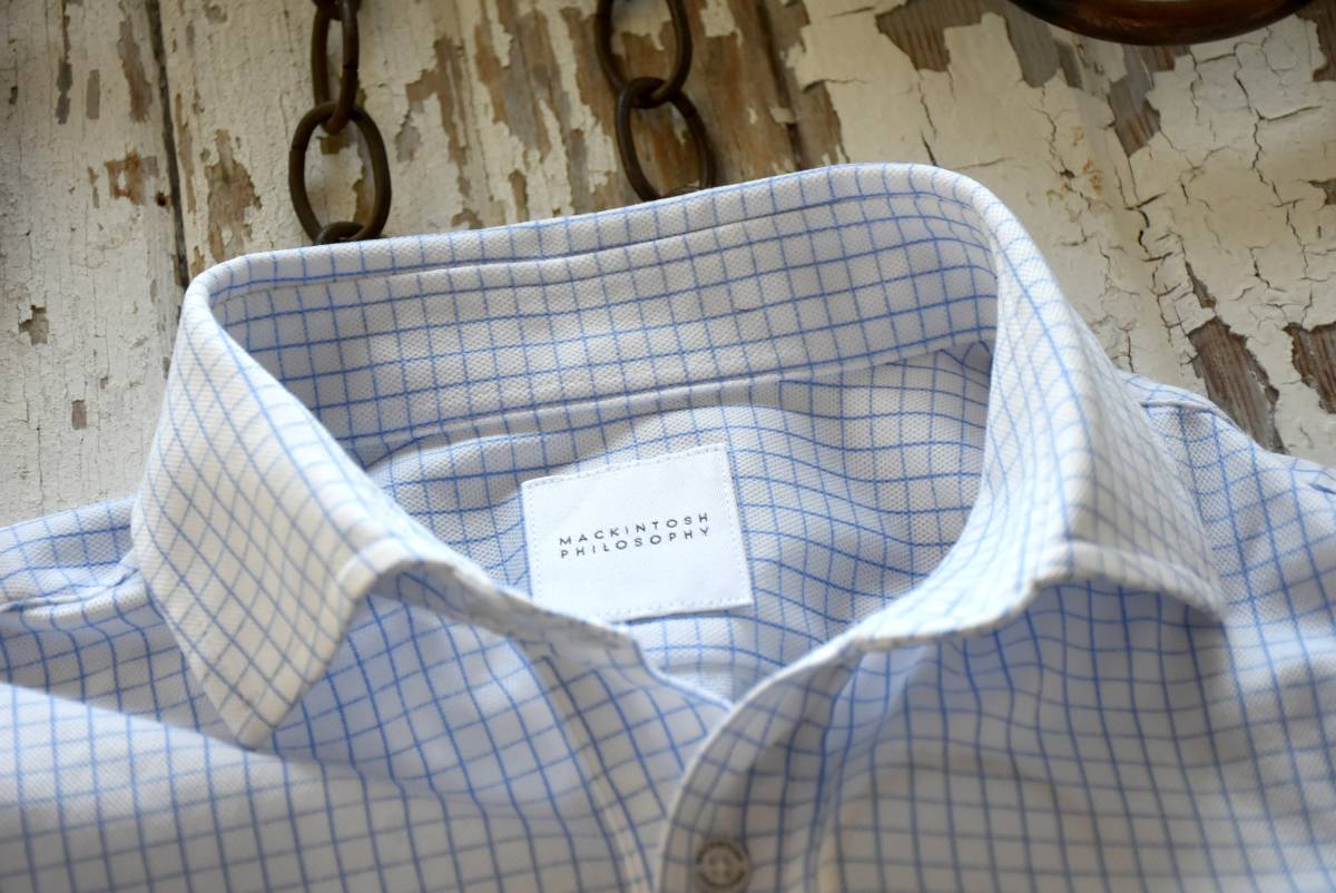希少 柔らか着心地 MACKINTOSH PHILOSOPHY マッキントッシュフィロソフィー ストレッチ ポロシャツ 38 チェック GOLF 三陽商会