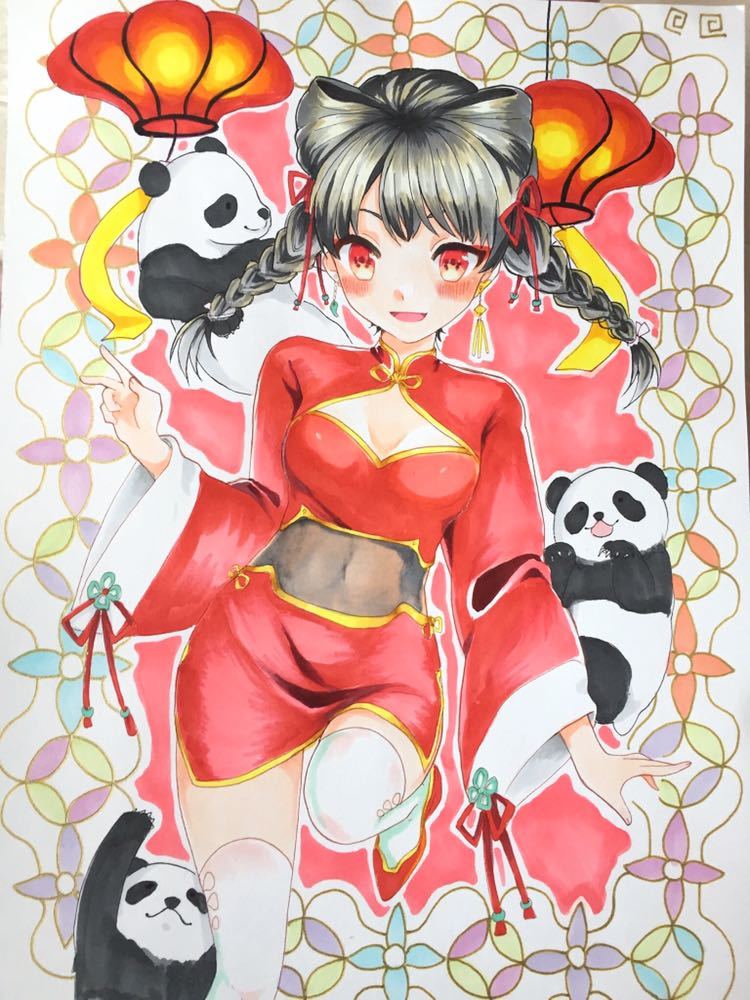 ＊オリジナル手描きイラスト チャイナガール A4_2