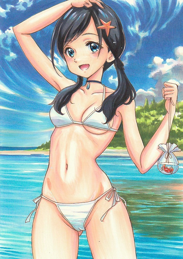 アニメ風手描き水着イラスト 同人手描きイラスト☆「天気の子」天野陽菜：「放映直前記念イラスト④