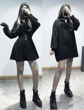 ワンピース レディース シャツワンピース ゴスロリ 黒 ブラック ベルト ゴム 長袖 ロック パンク コスプレ V系 フリーサイズ Lサイズ 売買されたオークション情報 Yahooの商品情報をアーカイブ公開 オークファン Aucfan Com