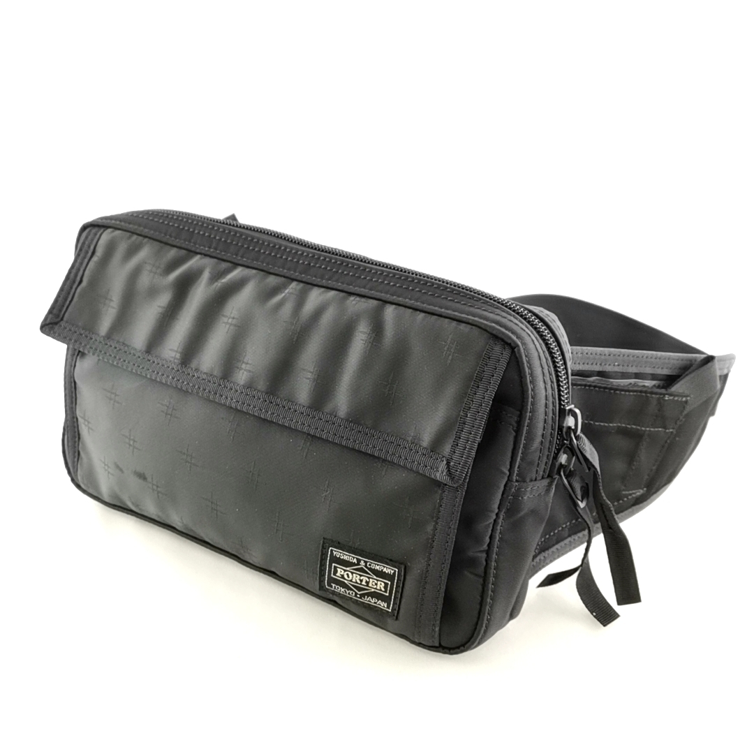 未使用　美品　PORTER　ウエストポーチ　ボディーバッグ　黒　モノグラム　総柄 ○ 送料無料 美品 ポーター PORTER 吉田カバン ボディバッグ ウエスト