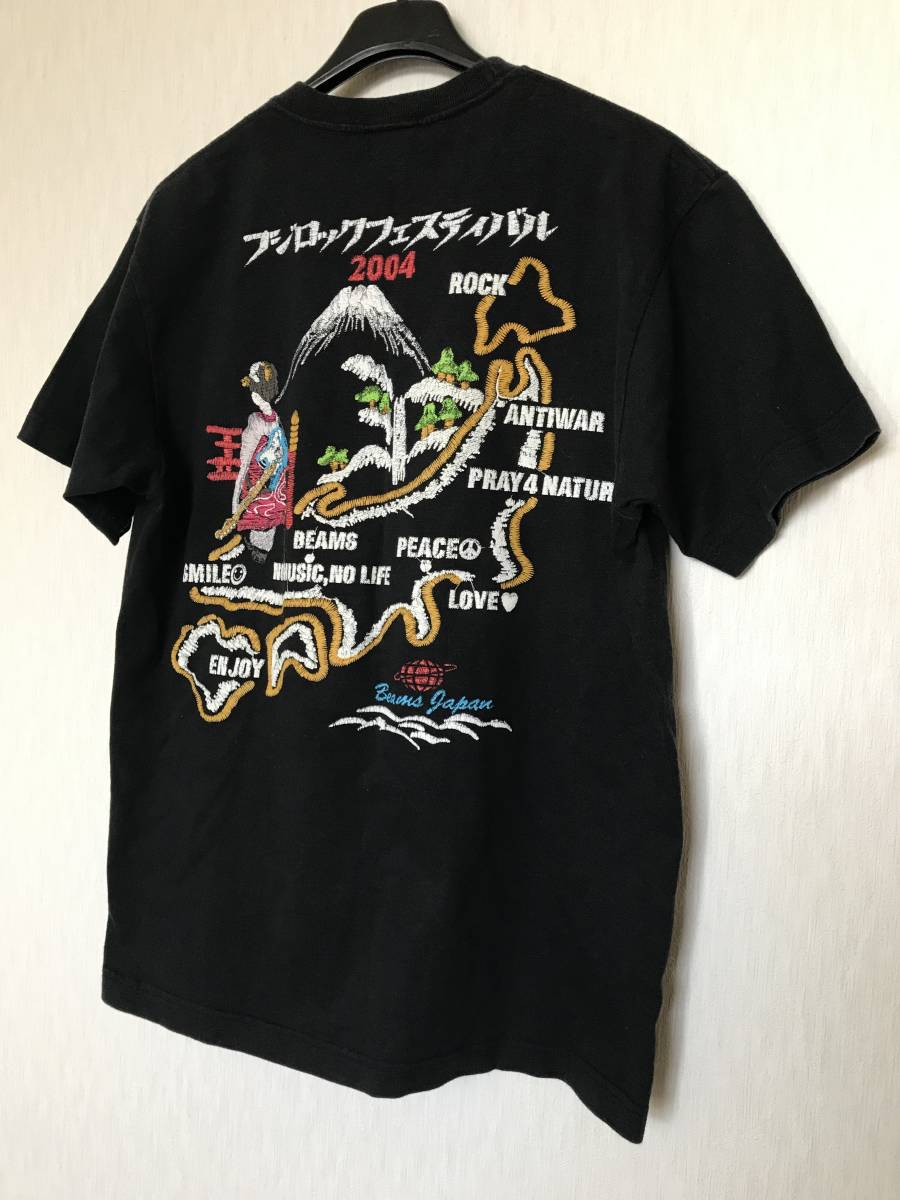 FUJI ROCK × BEAMS コラボ Tシャツ [ スカジャン 柄 ] 黒 Lサイズ ブラック フジロック FUJIROCK ビームス 夏フェス 2004年 フジ