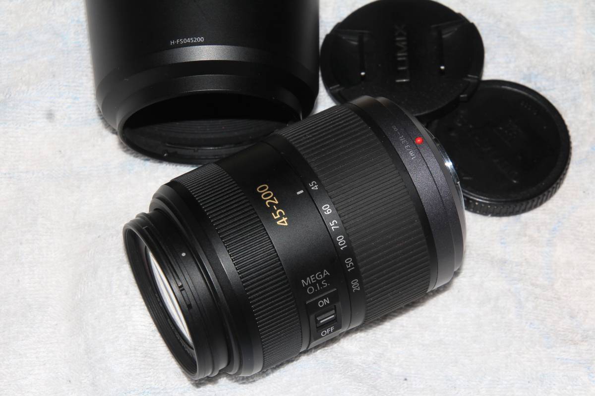 パナソニック Panasonic LUMIX G VARIO 45-200mm F4-5.6 MEGA O.I.S. フード付 H-FS045200 美品