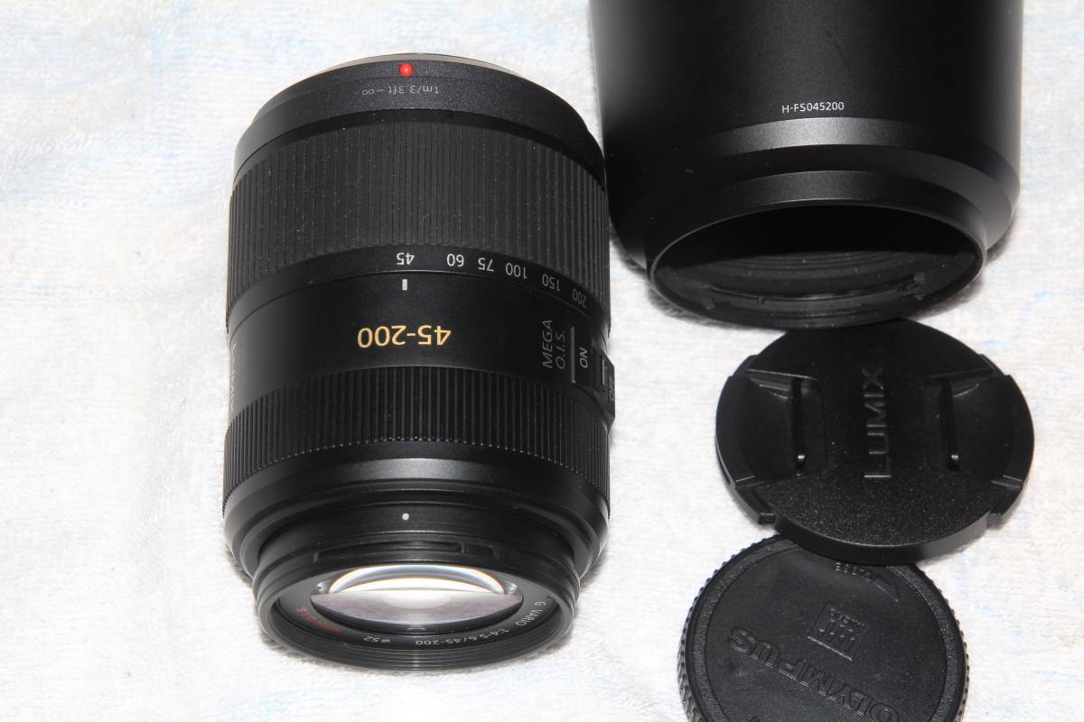 パナソニック Panasonic LUMIX G VARIO 45-200mm F4-5.6 MEGA O.I.S. フード付 H-FS045200 美品