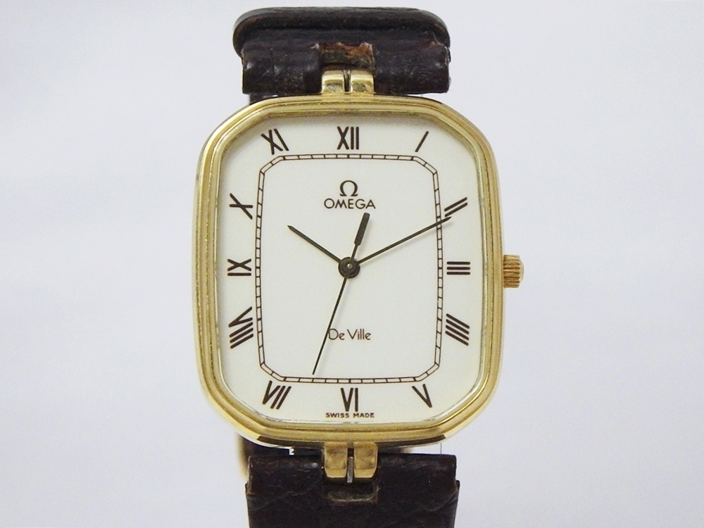 19-2952【中古】OMEGA De Ville 1417 オメガ デビル クォーツ 腕時計 メンズ ローマンインデックス アンティーク 社外ベルト 動作品