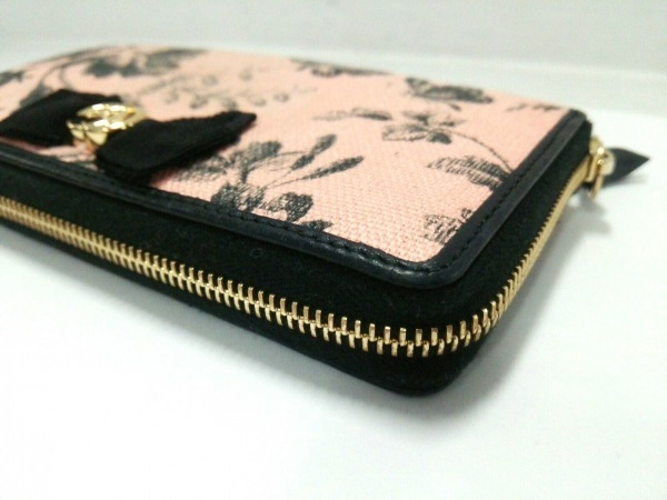 グッチ GUCCI 長財布 435819 GGリボン キャンバス×レザー ピンク×黒