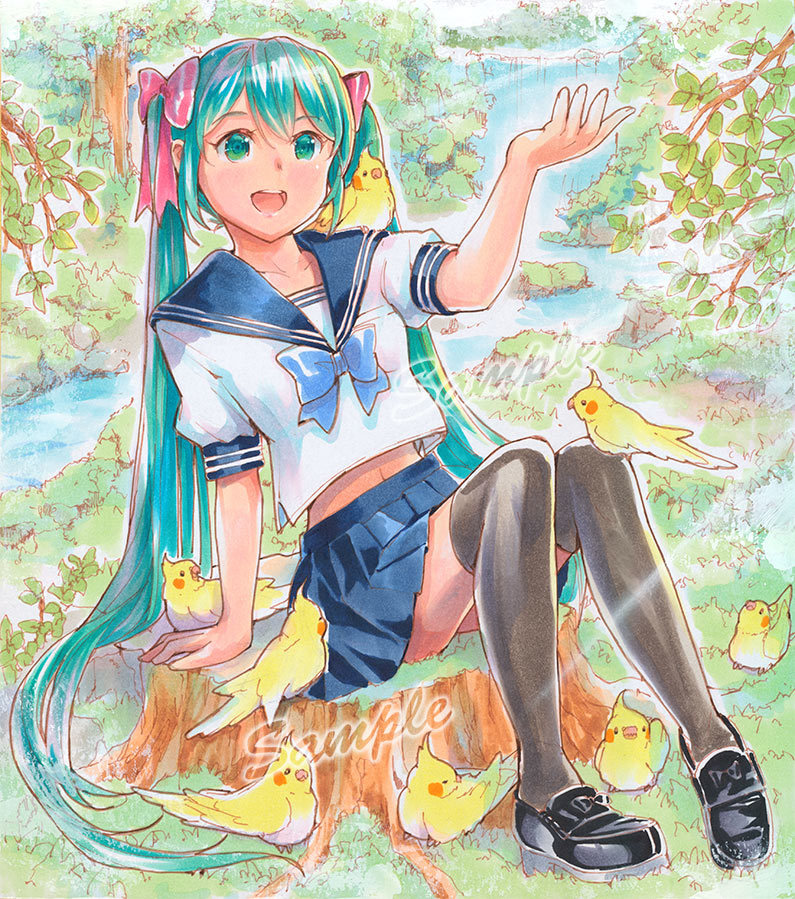 く*る様 手描きイラスト・初音ミク・オリジナル衣装・女の子・同人ファンアート・ア ☆同人手描きイラスト 色紙 原画 ボーカロイド 初音ミク セーラー服