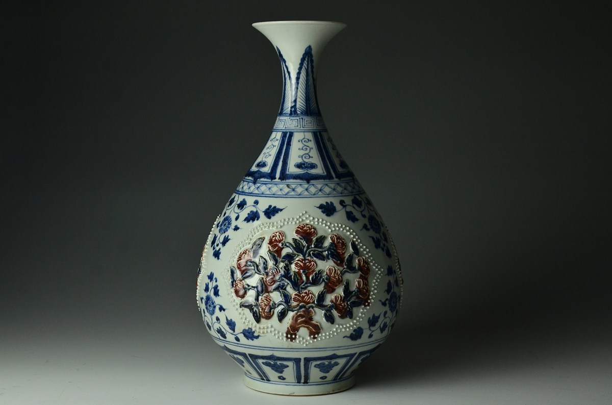 低価，得価 成行売切 青花釉裏紅開光玉壺春瓶 高39.5cm 無底價 中国古玩骨董1025G15 同梱不可(骨董陶磁器一般)｜売買されたオークション情報、yahooの商品情報をアーカイブ公開 - オークファン 骨董陶磁器一般