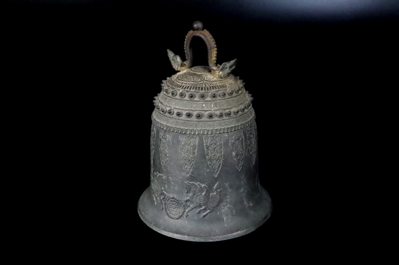 梵鐘　半鐘　釣鐘 時代古銅 双馬紋 吊鐘 釣鐘 茶事 懐石 時代古銅双馬紋吊鐘釣鐘茶事懐石