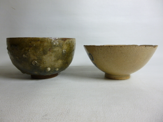 茶碗 膳所焼 色絵 波 木箱入 茶道具 古物品 茶碗 膳所焼 色絵 波 木箱