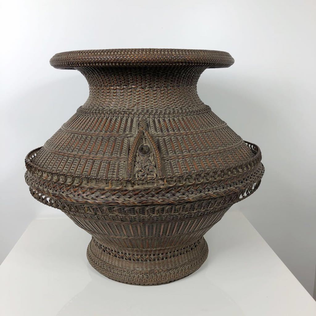 竹芸師「旭峯」作 竹編 花籠 直径 37㎝ Yahoo!オークション - 「かご