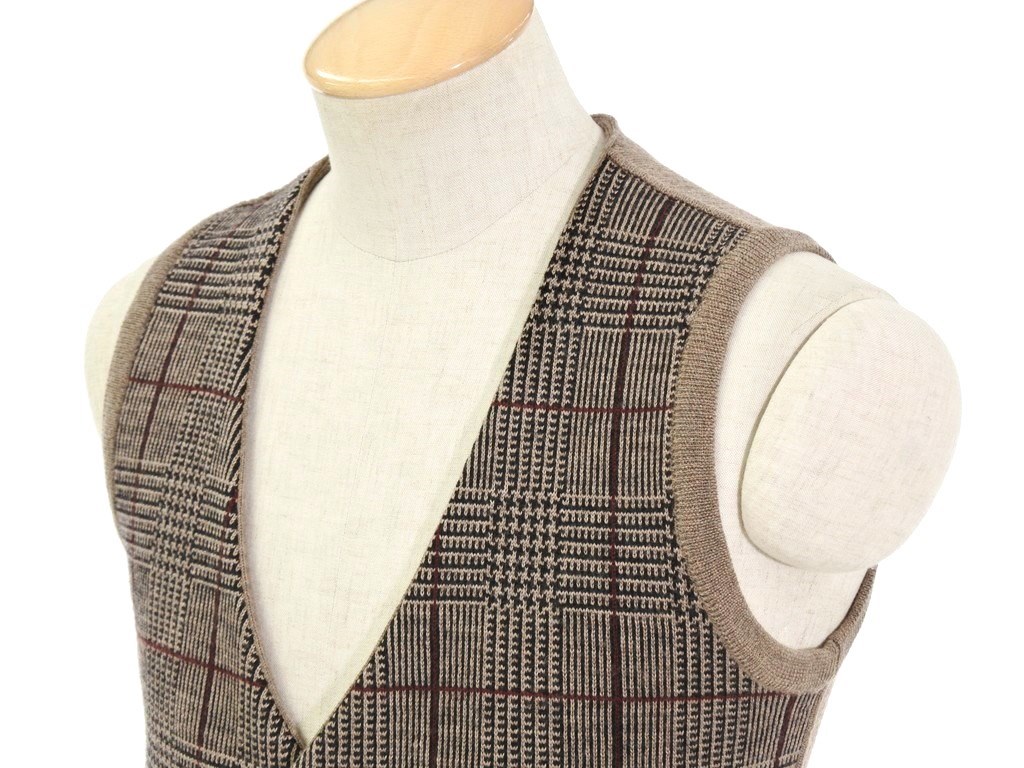 ラルディーニ LARDINI グレンチェック柄 ウール ニットベスト 44
