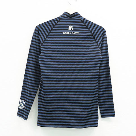 【即決】PEARLY GATES パーリーゲイツ ハイネック長袖インナーTシャツ ボーダー ブルー系 3 [240001298880]【中古】メンズ