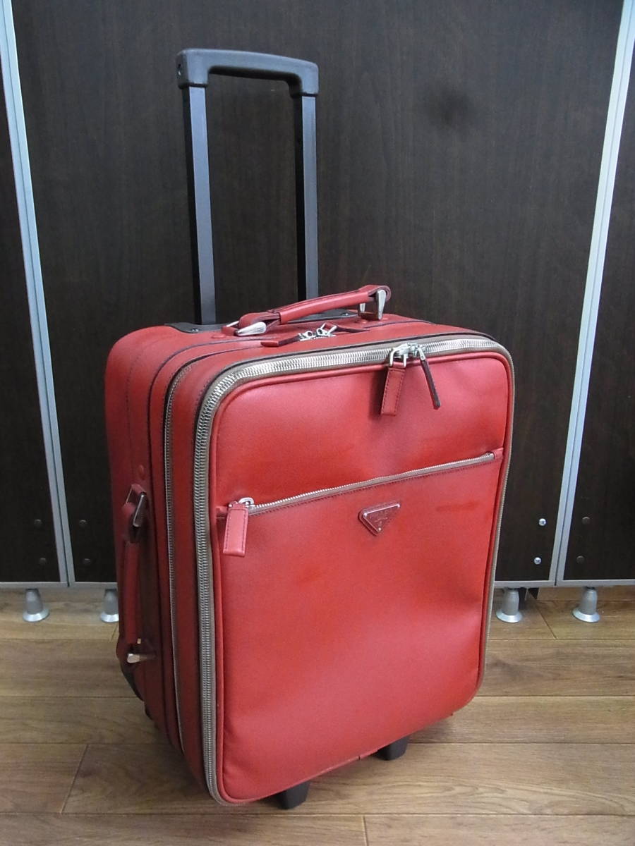 送料無料□PRADA(プラダ) キャリーバッグ キャリーケース レッド 赤