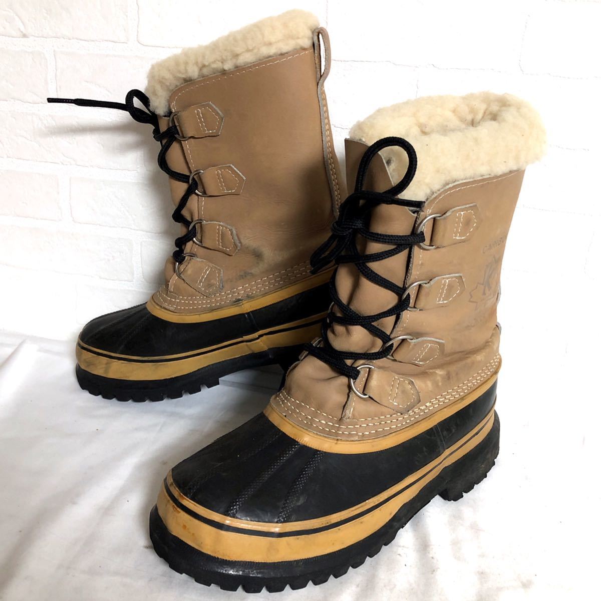  557 CARIBOU SOREL カリブー ソレル スノーブーツ ミドルブーツ レザー ボア ムートン 6 26-27程 メンズ ベージュ ブラック(スノーブーツ)｜売買されたオークション情報、yahooの商品情報をアーカイ スノーブーツ