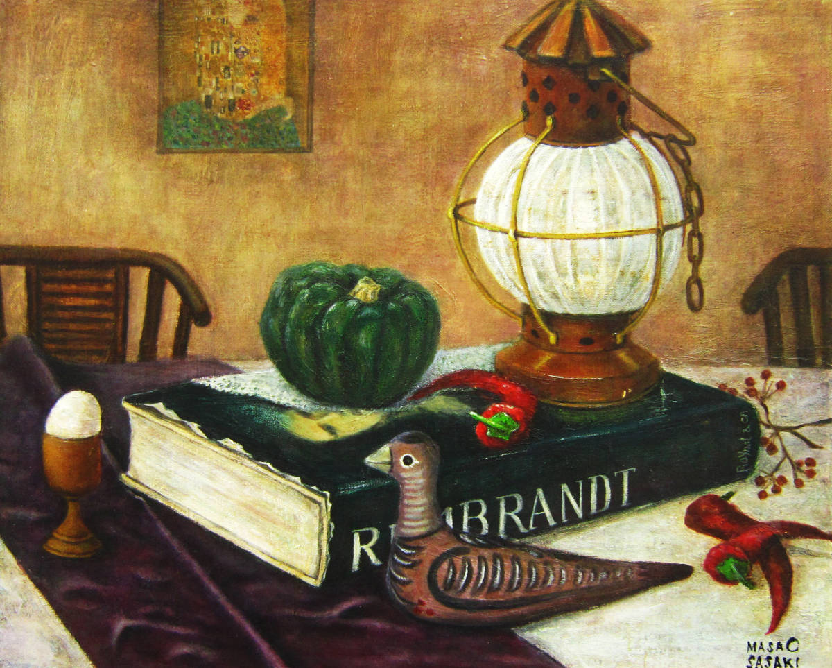 ☆東北発☆ 絵画-油絵/油彩画 作者不詳「クリムトのある静物」肉筆原画/