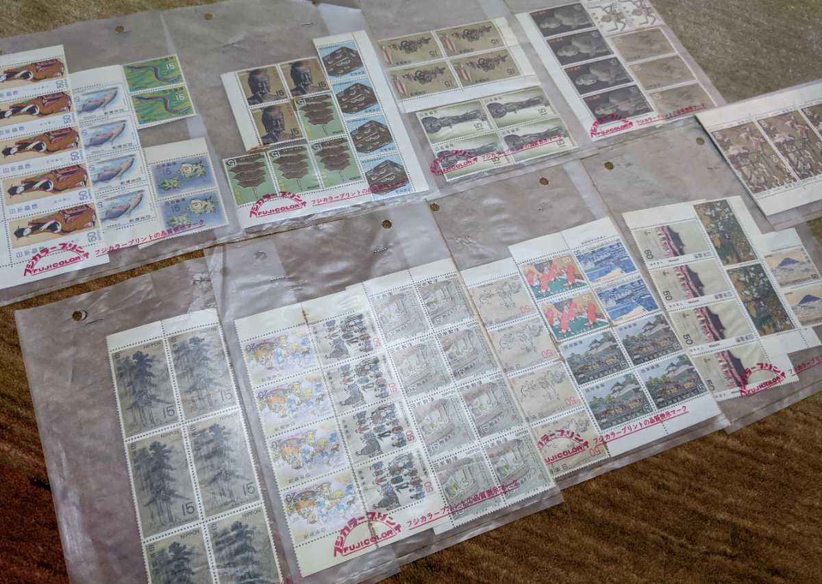 古い切手 1960年代～ 額面10,615円 湖畔 髪 序の舞 婦人像 明石町 気球揚がる 舞妓林泉 蝶 源氏 黒船屋 釣便利 松に草花図 機織図 東京五輪_2