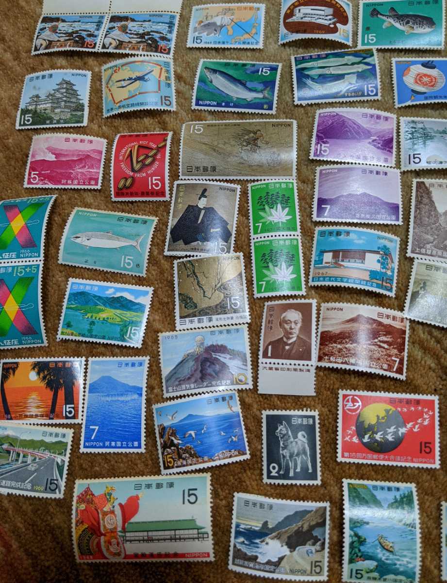 古い切手 1960年代～ 額面10,615円 湖畔 髪 序の舞 婦人像 明石町 気球揚がる 舞妓林泉 蝶 源氏 黒船屋 釣便利 松に草花図 機織図 東京五輪_6