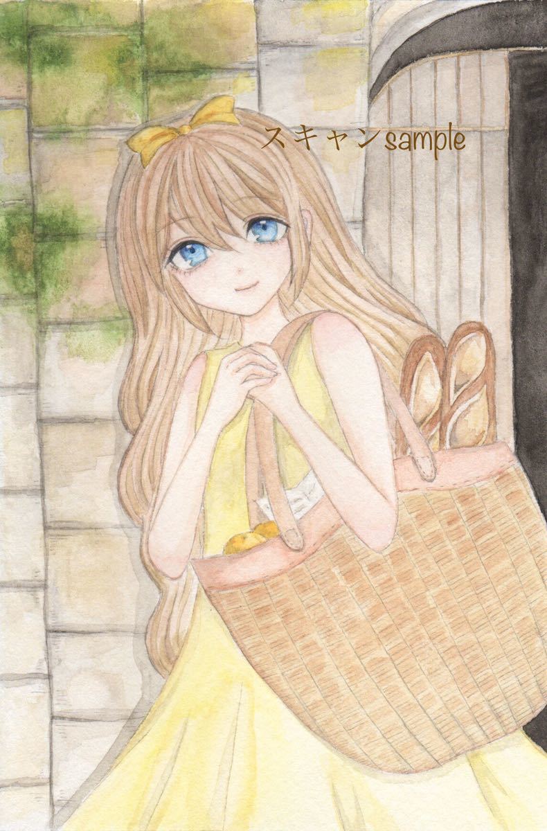 手描きイラスト 透明水彩 オリジナル グッズ キャンバス F3 - 女の子