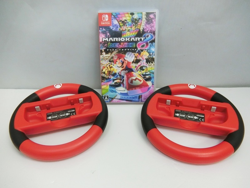 【ハンドル2個付き】Nintendo Switch ソフト マリオカート8 デラックス + HORI JoyConハンドル マリオカラー 2個 計3点セット DX