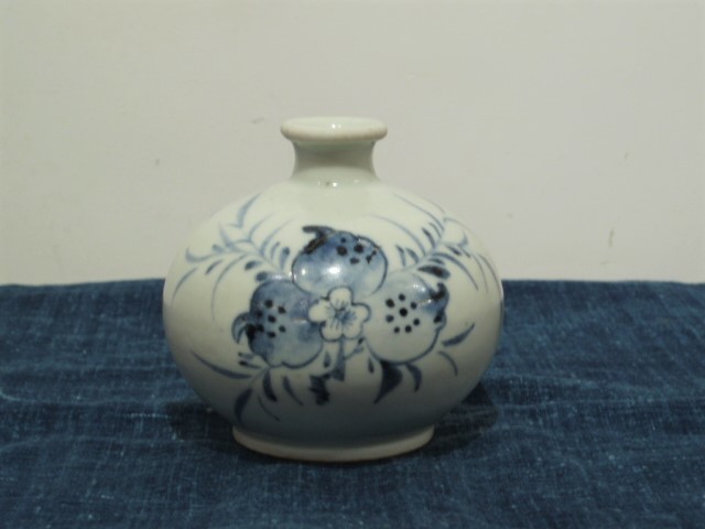 李朝 分院手 染付 小徳利 完器 箱付き 李朝 分院染