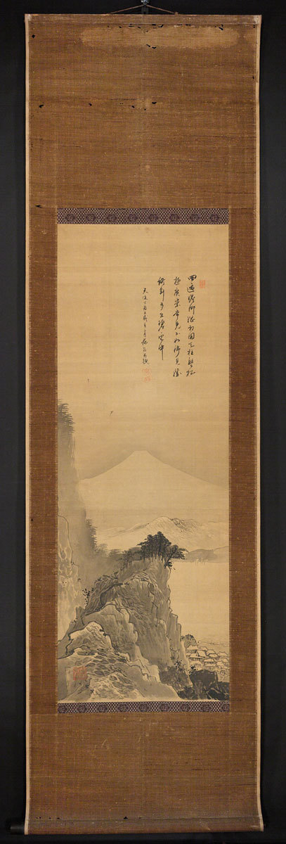 江戸期 『 貫名海屋（菘翁） 山水画 』 天保八年の作品 絹本肉筆 掛軸