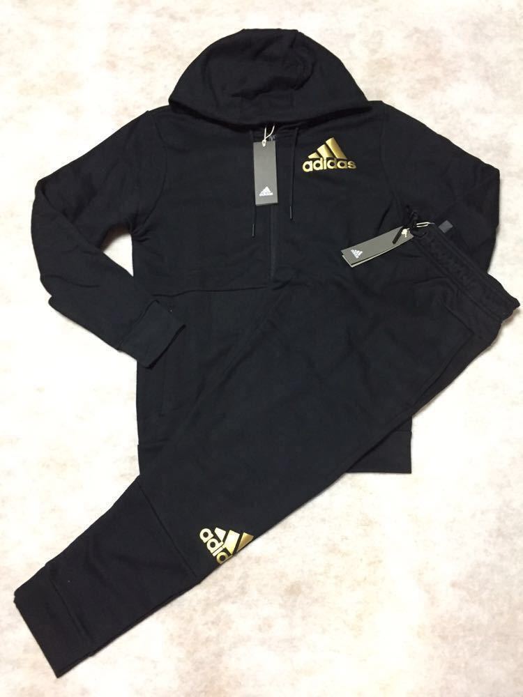  adidasアディダスジップパーカーパンツ上下セット黒 金 裏起毛 O.XL(アディダス)｜売買されたオークション情報、yahooの商品情報をアーカイブ公開 - オークファン スウェット