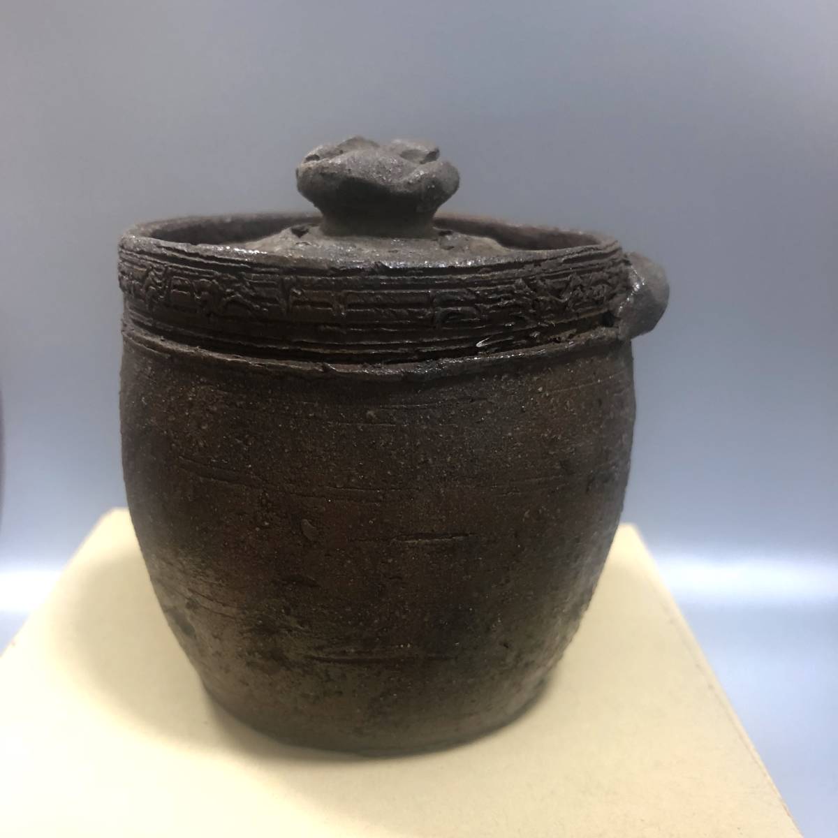 品質保証，100%新品 浅本鶴山の弟子 土居春子 南蛮 宝瓶 急須 真作保証 備前焼 代理出品 茶壺 煎茶道具 茶道具 骨董品 古美術品