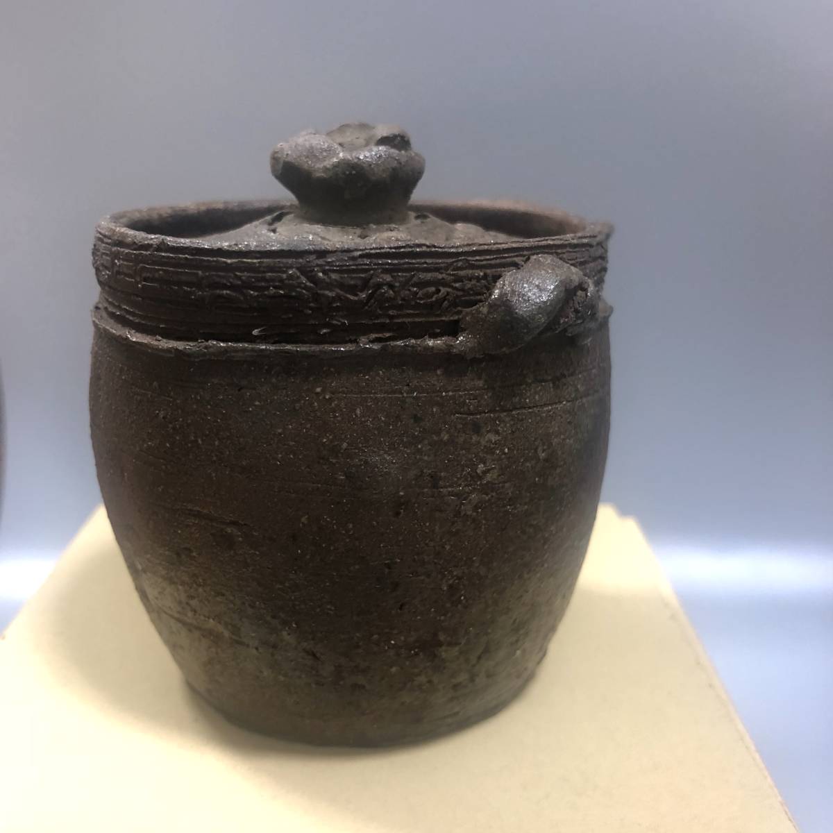 品質保証，100%新品 浅本鶴山の弟子 土居春子 南蛮 宝瓶 急須 真作保証 備前焼 代理出品 茶壺 煎茶道具 茶道具 骨董品 古美術品