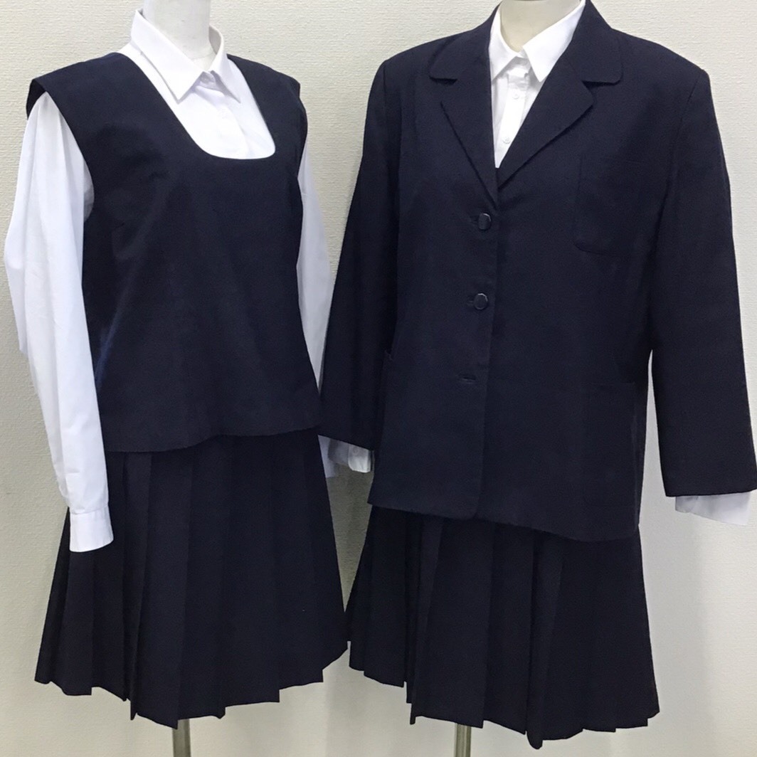 F143 (中古) 制服 7点セット 特大/大きいサイズ/ブレザー/ベスト2枚/スカート2枚/ブラウス2枚/15R/170/175B/W95/24本/NIKKE/中学校/高校