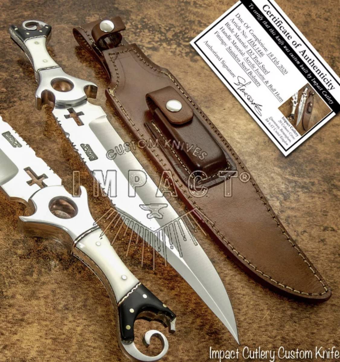 2026年最新Yahoo!オークション -d-2(ナイフ)の中古品・新品・未使用 D2 DEFCON TD007SL フィクスドブレード D2鋼 アウトドアナイフ ブルホーンハンドル 12インチ ナイフ IMPACT製 イギリス ☆全長49cm ハンティングナイフ ミリタリー