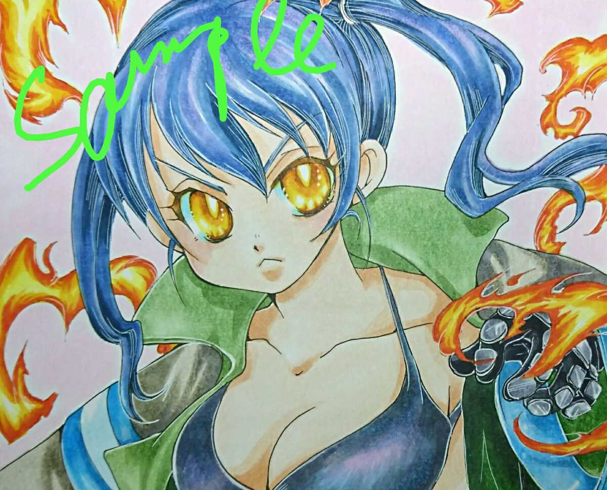 R*様 【手描きイラスト 240】ファンアート原画中サイズ色紙「炎柱に憧れる女の 手描きイラスト☆環 古達 中色紙 炎炎 アナログイラスト 炎炎の消防隊