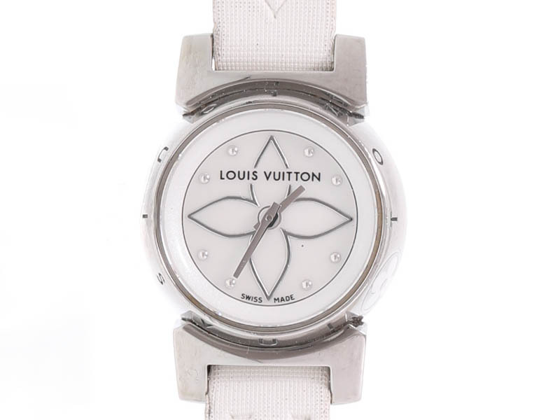 新着セール【LOUIS VUITTON ルイヴィトン】Q151C タンブール ビジュ ホワイトシェル SS/革 クォーツ レディース 2528-0
