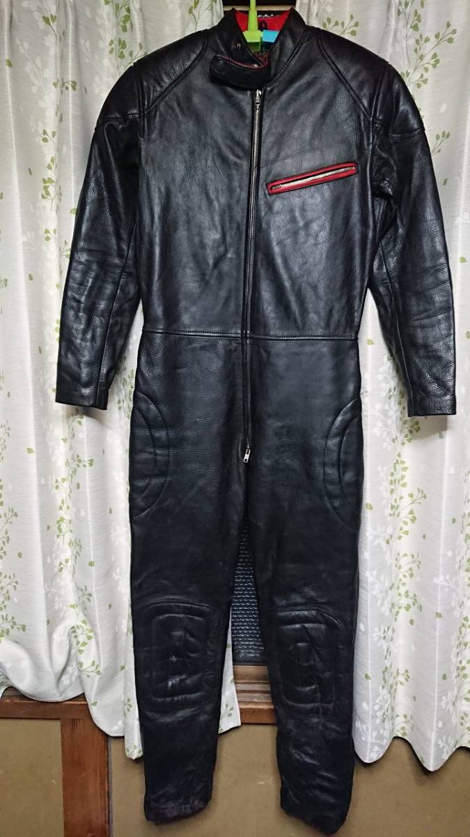 レザーレーシングスーツ 皮 つなぎ 本革 ツナギ 黒 即決☆JS wear☆メンズM