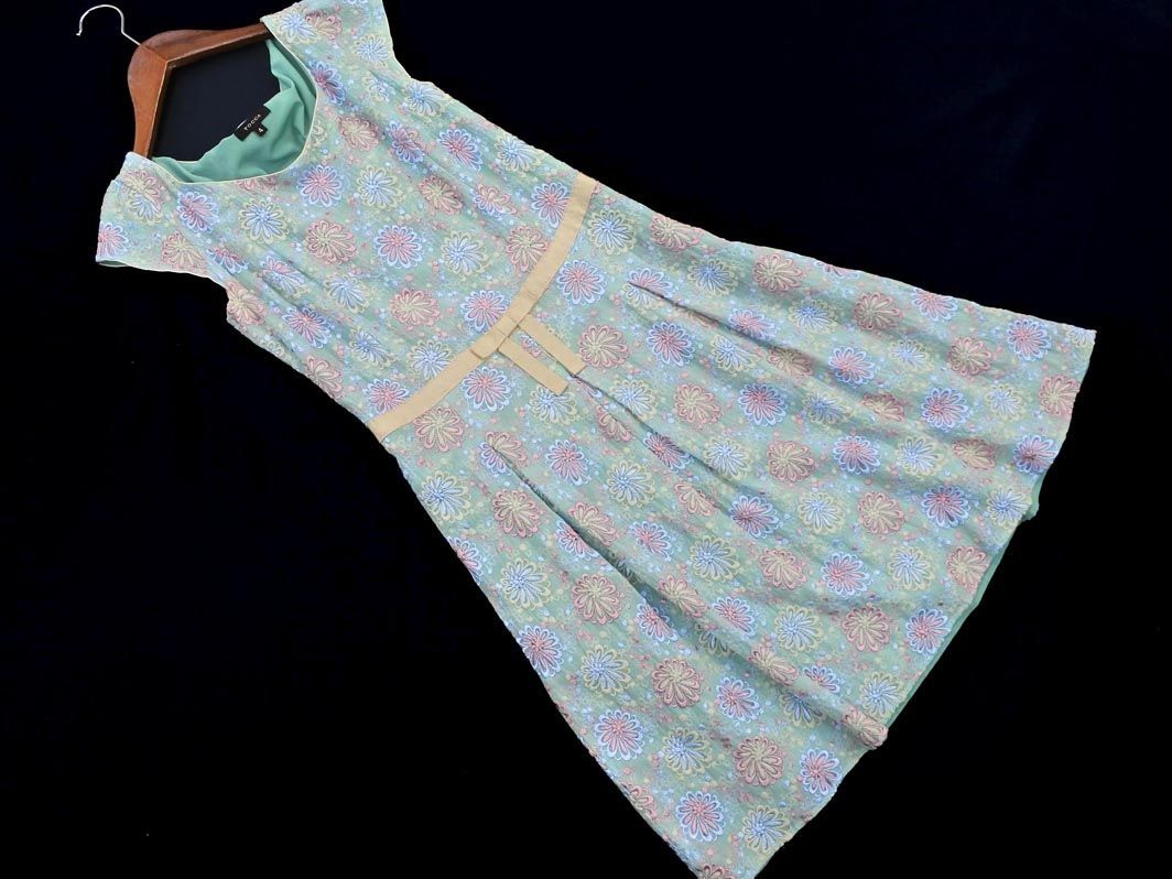 TOCCA トッカ 花柄刺繍 Aライン ワンピース size4/ミント ■◆ ☆ ada3