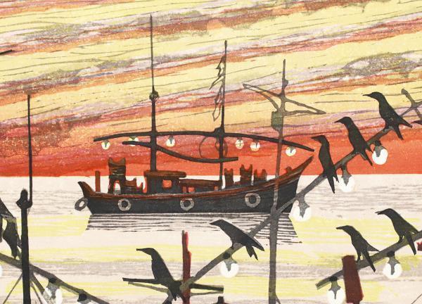 公式 本物 【真作】【WISH】関野準一郎 「奥尻島」 木版画 直筆サイン
