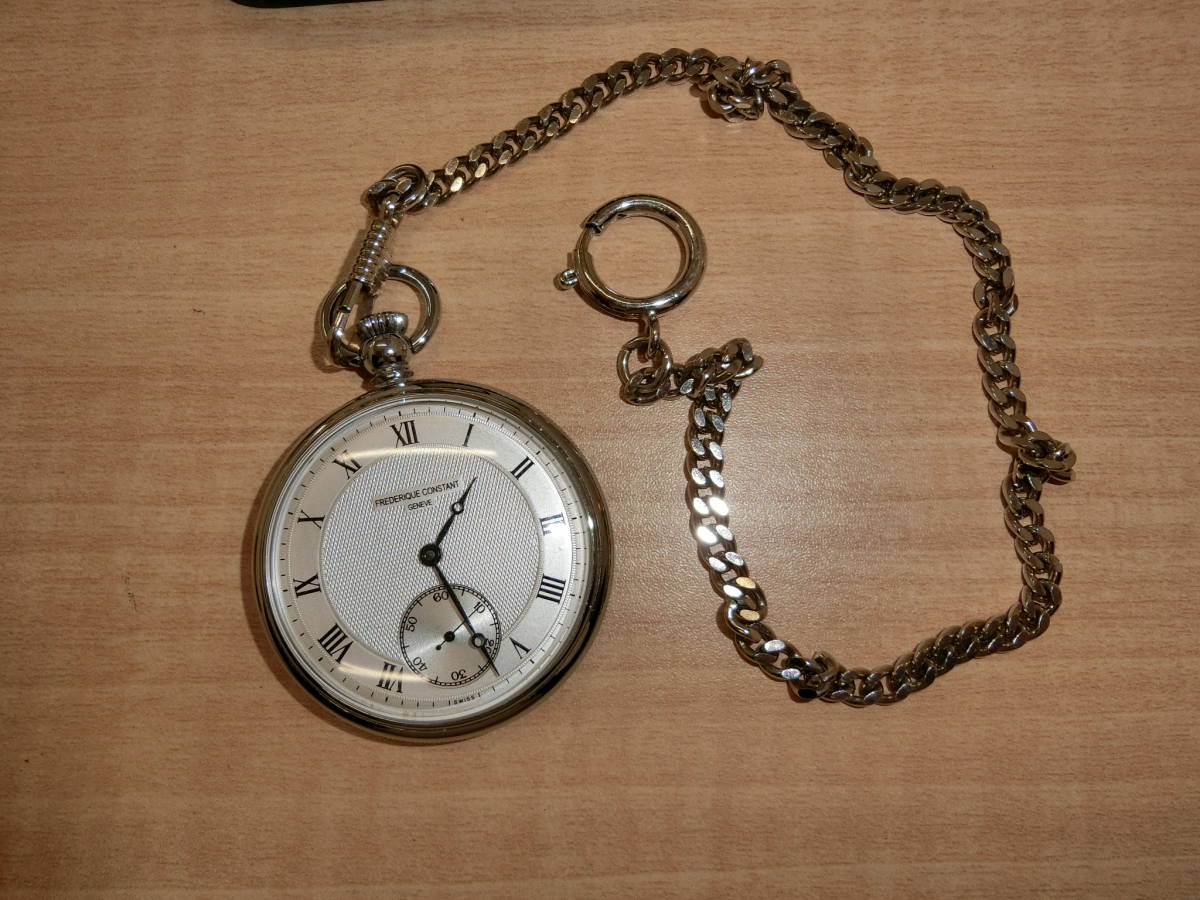 ♪♪12294 FREDERIQUE CONSTANT GENEVE 手巻き 機械式 懐中時計 動作 