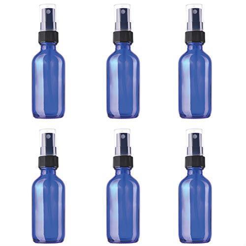 スプレーボトル ガラス制 霧吹き アルコール対応 50ml 6本入 漏斗が付属 詰替え 空容器 (50ml， 青色)