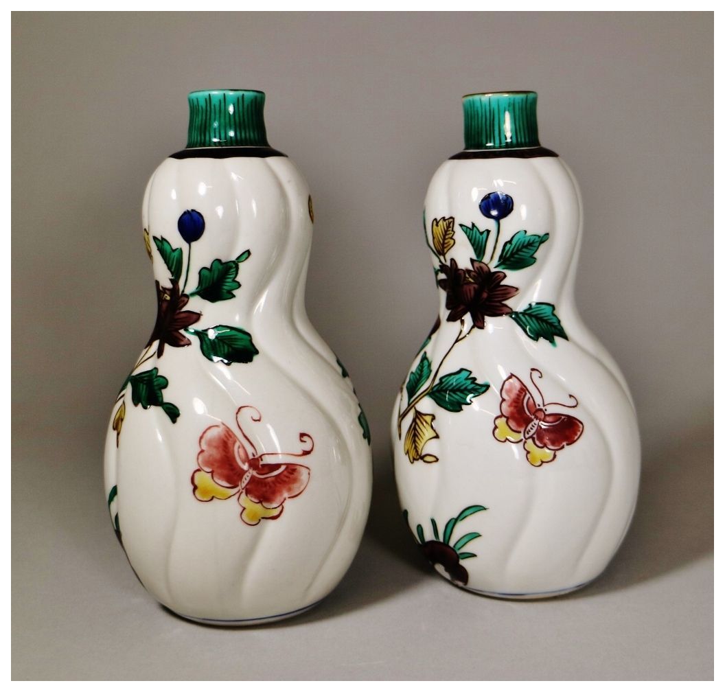 初代徳田八十吉 古九谷写徳利 一対 共箱